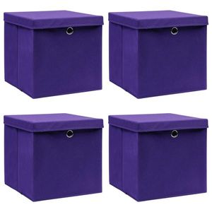 vidaXL Cutii depozitare cu capace 4 buc. violet, 32x32x32 cm, textil imagine