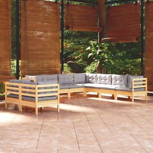 vidaXL Set mobilier de grădină cu perne, 9 piese, gri, lemn masiv de pin imagine