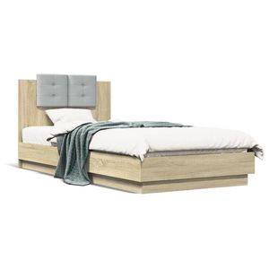 vidaXL Cadru de pat cu tăblie, stejar sonoma, 90x200 cm lemn prelucrat imagine