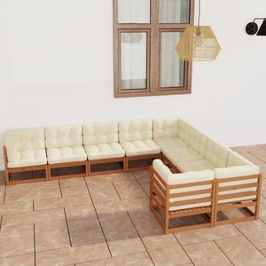 vidaXL Set mobilier grădină, perne, 9 piese, maro miere lemn masiv pin imagine
