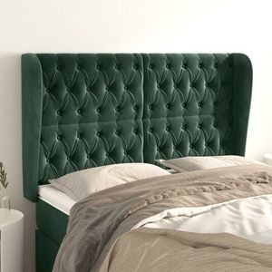vidaXL Tăblie pat cu aripioare verde închis 147x23x118/128 cm catifea imagine