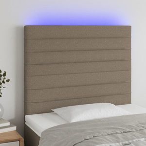 vidaXL Tăblie de pat cu LED, gri taupe, 80x5x118/128 cm, textil imagine