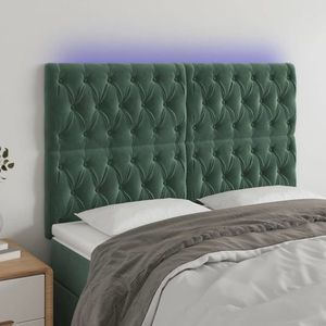vidaXL Tăblie de pat cu LED, verde închis, 144x7x118/128 cm, catifea imagine