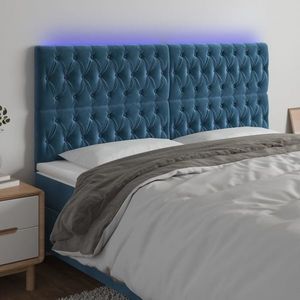 vidaXL Tăblie de pat cu LED, albastru închis, 200x7x118/128cm, catifea imagine