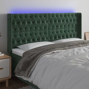 vidaXL Tăblie de pat cu LED, verde închis, 183x16x118/128 cm, catifea imagine
