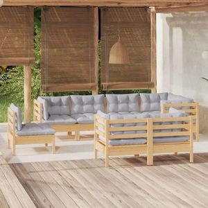 vidaXL Set mobilier grădină cu perne, 8 piese, gri, lemn masiv de pin imagine
