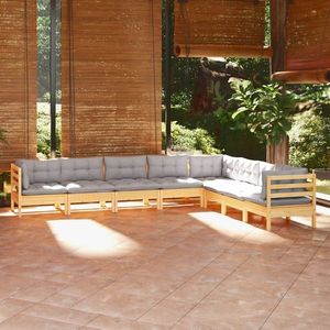 vidaXL Set mobilier de grădină cu perne gri, 8 piese, lemn masiv pin imagine