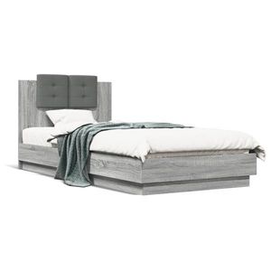 vidaXL Cadru de pat cu tăblie, gri sonoma, 90x200 cm, lemn prelucrat imagine