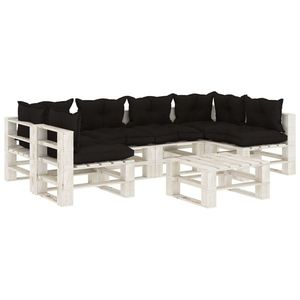 vidaXL Set mobilier de grădină din paleți cu perne negru, 7 piese, lemn imagine