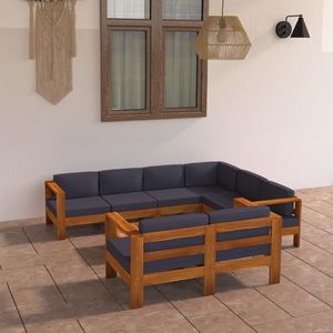 vidaXL Set mobilier grădină perne gri închis, 8 piese, lemn acacia imagine
