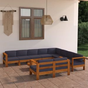 vidaXL Set mobilier grădină perne gri închis, 10 piese, lemn acacia imagine