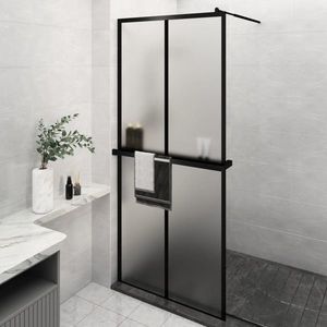 vidaXL Paravan duș walk-in cu raft negru 100x195cm sticlă ESG/aluminiu imagine