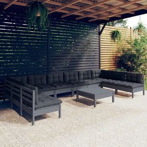 vidaXL Set mobilier grădină cu perne, 11 piese, gri, lemn masiv pin imagine