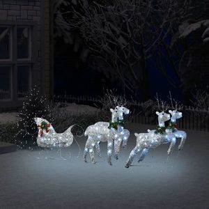 vidaXL Decorațiune de Crăciun cu reni & sanie 60 LED argintiu exterior imagine