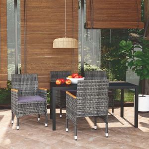 vidaXL Set de masă pentru grădină cu perne, 5 piese, gri, poliratan imagine