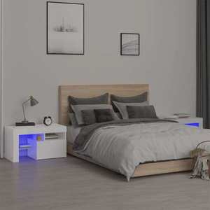 vidaXL Noptieră cu lumini LED, alb, lemn prelucrat imagine