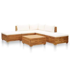 vidaXL Set mobilier de grădină cu perne crem, 6 piese, lemn de acacia imagine