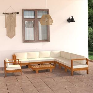 vidaXL Set mobilier grădină perne alb crem, 9 piese, lemn masiv acacia imagine