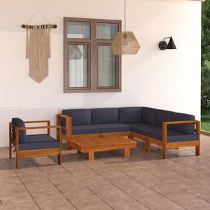 vidaXL Set mobilier grădină perne gri închis, 7 piese, lemn acacia imagine