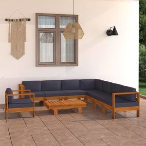 vidaXL Set mobilier grădină perne gri închis, 9 piese, lemn acacia imagine