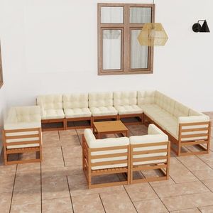 vidaXL Set mobilier grădină cu perne 13 piese maro miere lemn pin imagine