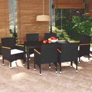vidaXL Set de masă pentru grădină cu perne, 7 piese, negru, poliratan imagine