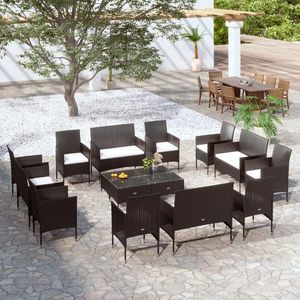 vidaXL Set mobilier de grădină cu perne, 16 piese, negru, poliratan imagine