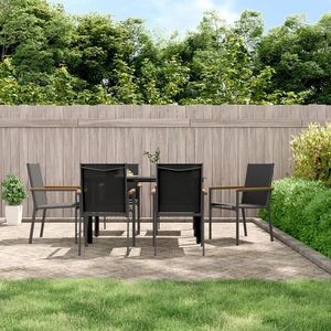 vidaXL Set mobilier de grădină, 7 piese, negru, textilenă și oțel imagine