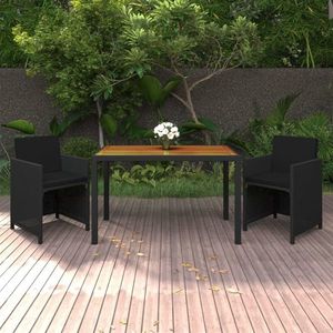 vidaXL Set de masă pentru grădină cu perne, 3 piese, negru, poliratan imagine