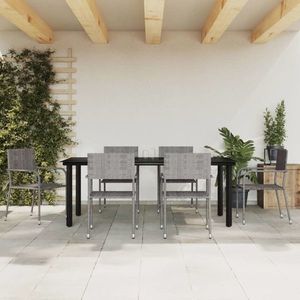 vidaXL Set mobilier de grădină, 7 piese, gri&negru, poliratan și oțel imagine
