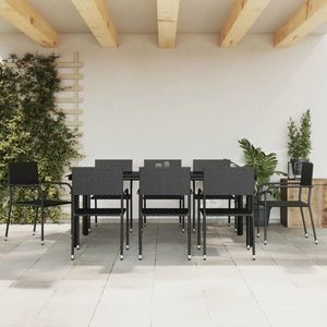 vidaXL Set mobilier de grădină, 9 piese, negru, poliratan și oțel imagine