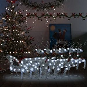 vidaXL Decor Crăciun cu reni și sanie, 140 LED-uri, argintiu, exterior imagine