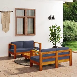 vidaXL Set mobilier grădină cu perne gri închis, 3 piese, lemn acacia imagine