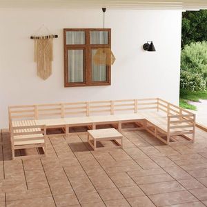 vidaXL Set mobilier de grădină, 11 piese, lemn masiv de pin imagine