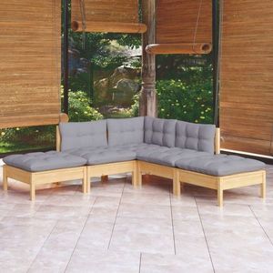 vidaXL Set mobilier grădină cu perne gri, 5 piese, lemn masiv de pin imagine