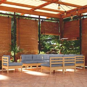 vidaXL Set mobilier grădină cu perne, 10 piese, gri, lemn masiv de pin imagine