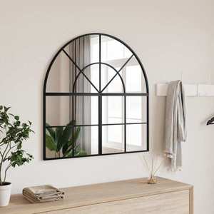 vidaXL Oglindă de perete, negru, 80x80 cm, arcuită, fier imagine