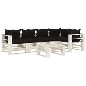 vidaXL Set mobilier de grădină din paleți cu perne negru, 6 piese, lemn imagine