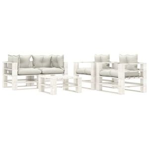 vidaXL Set mobilier de grădină din paleți, alb, 5 piese, lemn imagine