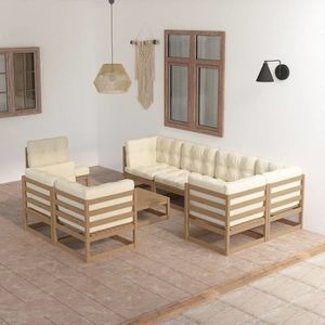 vidaXL Set mobilier de grădină cu perne, 9 piese, lemn masiv pin imagine