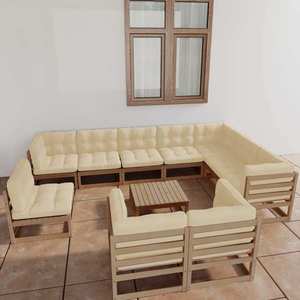 vidaXL Set mobilier de grădină, 11 piese, cu perne, lemn masiv de pin imagine