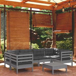 vidaXL Set mobilier de grădină cu perne, 7 piese, gri, lemn masiv pin imagine