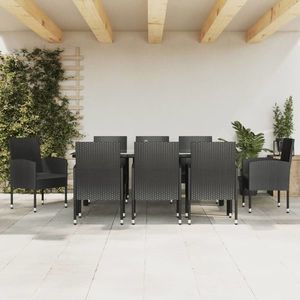vidaXL Set mobilier de grădină, 9 piese, negru, poliratan și oțel imagine