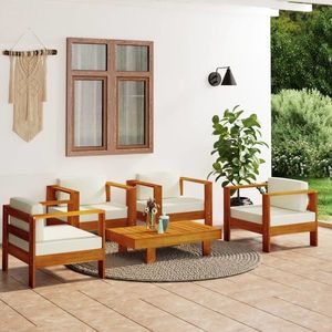 vidaXL Set mobilier grădină cu perne alb crem, 5 piese, lemn masiv imagine