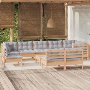vidaXL Set mobilier de grădină cu perne 10 piese gri lemn masiv pin imagine