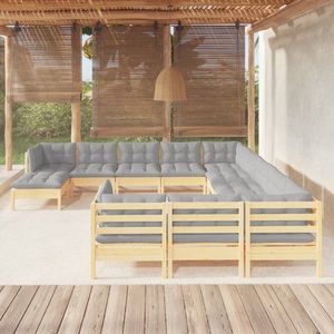vidaXL Set mobilier de grădină cu perne gri, 12 piese, lemn de pin imagine