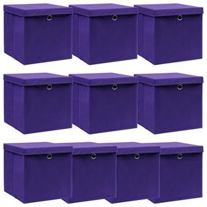 vidaXL Cutii depozitare cu capace 10 buc. violet, 32x32x32 cm, textil imagine