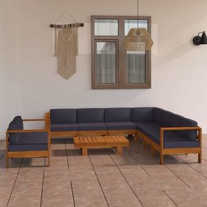 vidaXL Set mobilier grădină cu perne, gri închis, 9 piese, lemn acacia imagine