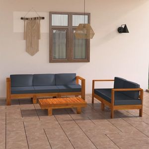 vidaXL Set mobilier grădină perne gri închis, 5 piese, lemn acacia imagine