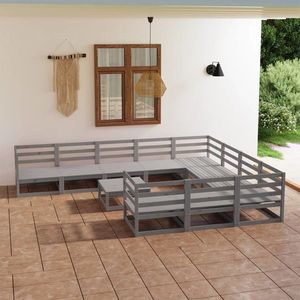 vidaXL Set mobilier relaxare de grădină, 11 piese, gri, lemn masiv pin imagine